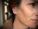Horseshoe Stud Earrings with Garnets