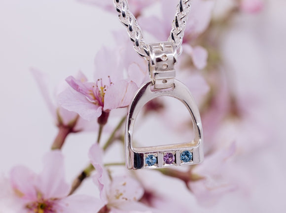 LARGE Stirrup Pendant | Pink and Topaz Stones from Chele Clarkin Jewellery 