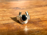Two Tone Horseshoe Ring with Black Sapphire