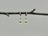Sterling Silver Hoop Earrings | White Pearl Drop