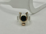 Two Tone Horseshoe Ring with Black Sapphire