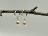 Sterling Silver Hoop Earrings | White Pearl Drop