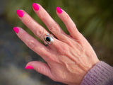 Two Tone Horseshoe Ring with Black Sapphire