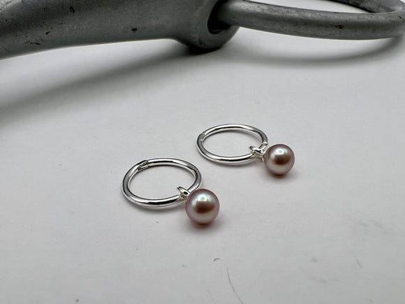 Small Hoop Earrings | Pink Pearl Drop