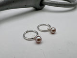 Small Hoop Earrings | Pink Pearl Drop