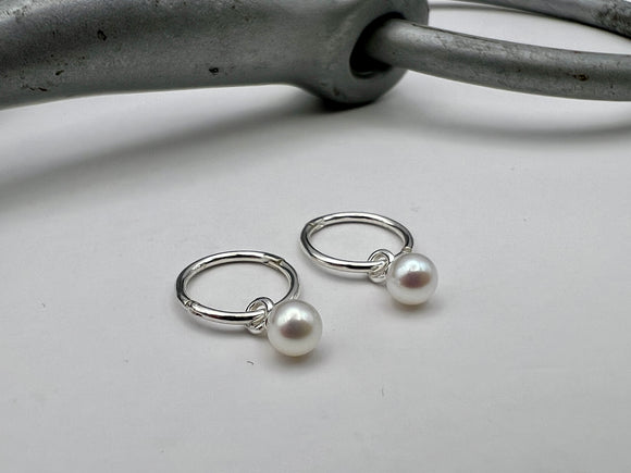 Small Hoop Earrings | White Pearl Drop