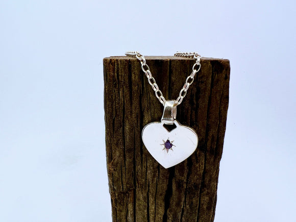 Heart Tag Pendant | Medium | with Amethyst from Chele Clarkin Jewellery
