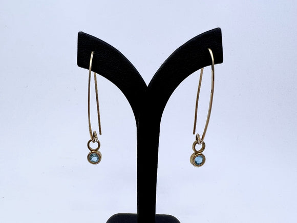Blue Topaz Wire Drop Earrings | 9ct Yellow Gold | Chele Clarkin Jewellery