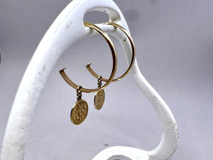 9ct Yellow Gold Hoop Earrings with St Christopher Drop | Preloved | Chele Clarkin Jewellery