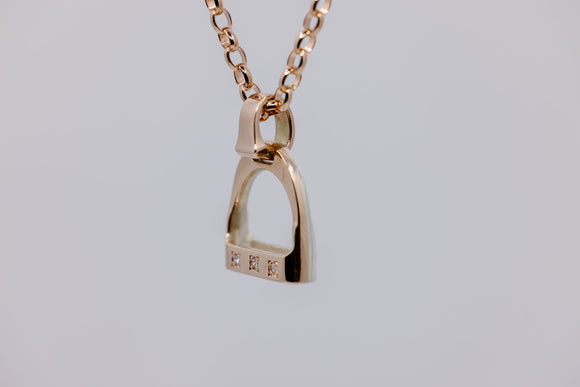 MEDIUM Stirrup Pendant | 'Spliced' 9ct Rose Gold with Diamonds + Chain Set