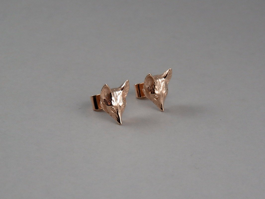 Fox Head Stud Earrings Large 15mm Chele Clarkin Jewellery