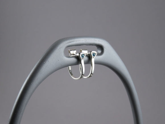 Horseshoe Nail Hoop Earrings in Sterling Silver with Blue Topaz  by Chele Clarkin