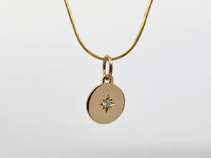 9ct Gold Disc Tag Pendant with Diamond and Chain Set